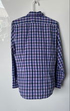 Load image into Gallery viewer, Express Mens Purple Blue Plaid Long Sleeve Fitted Dress Shirt Size Small 14-14.5