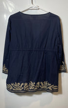 Load image into Gallery viewer, Michael Kors Womens Blue Printed Cotton Drawstring Waist Blouse Top Size P/L