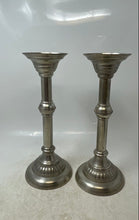 Load image into Gallery viewer, Set Of 2 Vintage Silver-Tone Flared Ribbed Rims Collectible Candlestick Holders