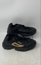 Load image into Gallery viewer, Fila Womens Disruptor 2 5FM00702-040 Black Gold Lace-Up Sneaker Shoes Size 7.5