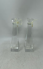 Load image into Gallery viewer, Set Of 2 Pcs Vidali Collection Clear Crystal Taper Candle Holders W/ Ribbon Tags