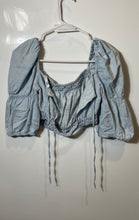Load image into Gallery viewer, Zara Womens Light Blue Short Puff Sleeve Square Neck Cropped Blouse Top Size M