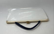 Load image into Gallery viewer, Crown Lewis Womens White Patent Leather Inner Pockets Framed Top Handle Handbag