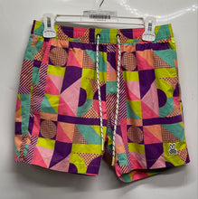 Load image into Gallery viewer, Psycho Bunny Mens Multicolor Geometric Print Swim Trunks Shorts Size Small