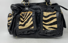 Load image into Gallery viewer, Verde Womens Black Beige Animal Print Detachable Strap Zip Top Lined Satchel Bag
