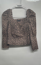 Load image into Gallery viewer, Zara Womens Multicolor Leopard Print Puff Sleeve Cropped Blouse Top Size Small
