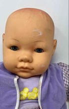 Load image into Gallery viewer, Vintage Blue Realistic Baby Girl Doll With Purple White Gingham Outfit
