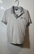 Load image into Gallery viewer, Michael Kors Mens Gray And White Striped Cotton Short Sleeve Polo Shirt Size M