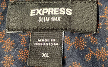 Load image into Gallery viewer, Express Mens 1MX Blue Print Short Sleeve Front Button Slim Fit Polo Shirt Sz XL