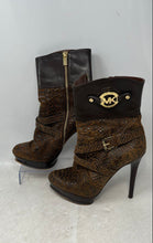 Load image into Gallery viewer, Michael Kors Womens Stockard Brown Snakeskin Leather High Heel Booties Sz 8.5M
