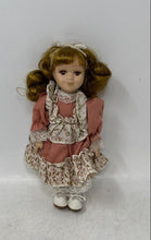 Load image into Gallery viewer, Brown Hair And Eyes Vintage Style Girl Porcelain Doll With Pink White Outfit