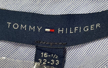 Load image into Gallery viewer, Tommy Hilfiger Mens Blue White Striped Cotton Long Sleeve Dress Shirt Size 16.5