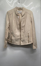 Load image into Gallery viewer, Kenneth Cole Womens Beige Long Sleeve Quilted Shoulder Faux Leather Jacket Sz L