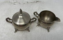 Load image into Gallery viewer, Lot Of 4 Pcs Vintage Silver-Tone Footed Teapot With Sugar Bowl Creamer And Tray