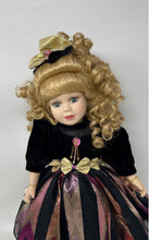 Load image into Gallery viewer, Collectible Victorian Blonde Curly Hair Porcelain Doll With Display Stand