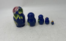 Load image into Gallery viewer, Blue Wooden Floral Hand Painted Russian Traditional Matryoshka Nesting Doll