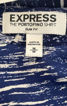 Load image into Gallery viewer, Express Womens Blue White Abstract The Portofino Slim Fit Button-Up Shirt Size M