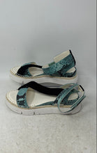 Load image into Gallery viewer, Franco Sarto Womens Darla Teal Snakeskin Print Leather Ankle Strap Sandals Sz 6M