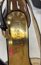 Load image into Gallery viewer, Michael Kors Womens Joslin Black Gold Patent Leather Platform Sandals Size 7M