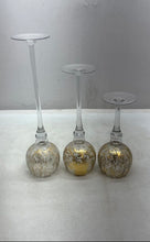 Load image into Gallery viewer, Set Of 3 Pcs Crackle Gold Glass Mercury Finished Long Stem Candle Holder