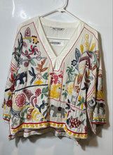 Load image into Gallery viewer, Zara Womens Multicolor Printed Embroidered V-Neck Blouse Top Size Small