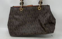 Load image into Gallery viewer, Michael Kors Womens Cynthia Brown Leather Monogram Inner Pocket Satchel Handbag