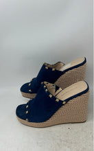 Load image into Gallery viewer, Marc Fisher Womens Blue Leather Studs Open Toe Wedge Espadrilles Sandals Size 9M