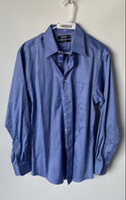 Load image into Gallery viewer, Murano Mens Blue Liquid Cotton Long Sleeve Collared Dress Shirt Size M 15.5