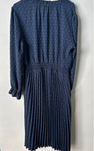 Load image into Gallery viewer, Pretty Garden Womens Blue Swiss Dot Long Sleeve Pleated A-Line Dress Sz L w/ Tag