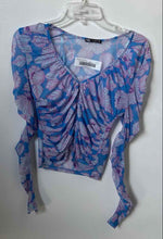 Load image into Gallery viewer, Zara Womens Blue Floral Printed V-Neck Long Sleeve Cropped Blouse Top Size M