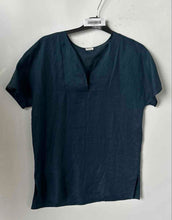 Load image into Gallery viewer, Angona Womens Greenish Blue-Tone Linen Short Sleeve Blouse Top Size 40