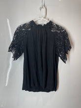 Load image into Gallery viewer, A New Day Womens Black Lace Short Sleeve Ruffle V-Neck Blouse Top Size Medium