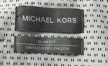 Load image into Gallery viewer, Michael Kors Mens Blue Printed Cotton Slim Fit Untucked Length Dress Shirt Sz M