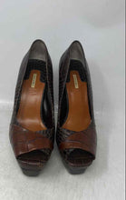 Load image into Gallery viewer, Max Studio Womens Randy Brown Leather Peep Toe Slip-On Platform Heels Size 7M
