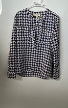 Load image into Gallery viewer, Michael Kors Womens Black White Printed Long Sleeve Blouse Top Size Large