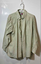 Load image into Gallery viewer, Tommy Hilfiger Mens Green White Striped Long Sleeve Dress Shirt Size 15 1/2