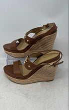Load image into Gallery viewer, Michael Kors Womens Farrah Brown Leather Wedge Espadrille Sandals Size 7.5M