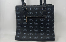 Load image into Gallery viewer, Wendy Keen Womens Black & Blue Monogram Leather Double Handle Satchel Purse