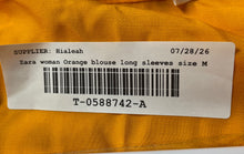 Load image into Gallery viewer, Zara Womens Orange Long Sleeve Button Front Collared Blouse Top Size Medium