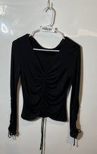 Load image into Gallery viewer, White House Black Market Womens Black Long Sleeve Ruched Cropped Top Size S