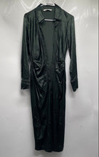 Load image into Gallery viewer, Zara Womens Green Long Sleeve Collared Ruched Button Front Shirt Dress Size S