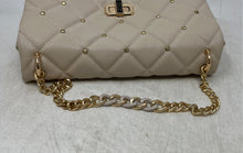 Load image into Gallery viewer, Badgley Mischka Womens Beige Diamond Quilted Studded Turn Lock Crossbody Handbag