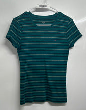 Load image into Gallery viewer, Tommy Hilfiger Womens Green Multi Striped Short Sleeve Crew Neck T-Shirt Size M