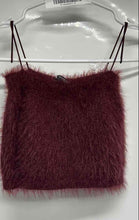 Load image into Gallery viewer, Zara Womens Burgundy Fur Sleeveless Spaghetti Strap Cropped Blouse Top Size M