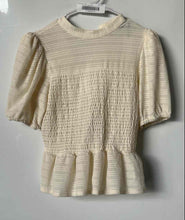 Load image into Gallery viewer, Bagatelle Womens Cream Short Sleeve Crew Neck Smocked Peplum Blouse Top Size M