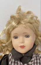 Load image into Gallery viewer, Blonde Curly Hair Brown Eyes Porcelain Doll In Removable Multicolor Dress