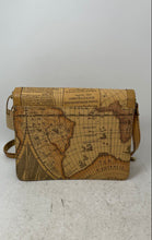 Load image into Gallery viewer, Allan Edward Womens Brown Map Print Inner Pockets Adjustable Strap Crossbody Bag