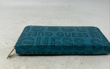 Load image into Gallery viewer, Guess Womens Aqua Monogram Print Leather Travel Zip-Around Wallet