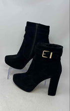Load image into Gallery viewer, Express Womens Black Leather Round Toe Block Heel Ankle Booties Size 8