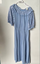 Load image into Gallery viewer, H&M Womens Blue Floral Lace Short Balloon Sleeve Round Neck A-Line Dress Size 12